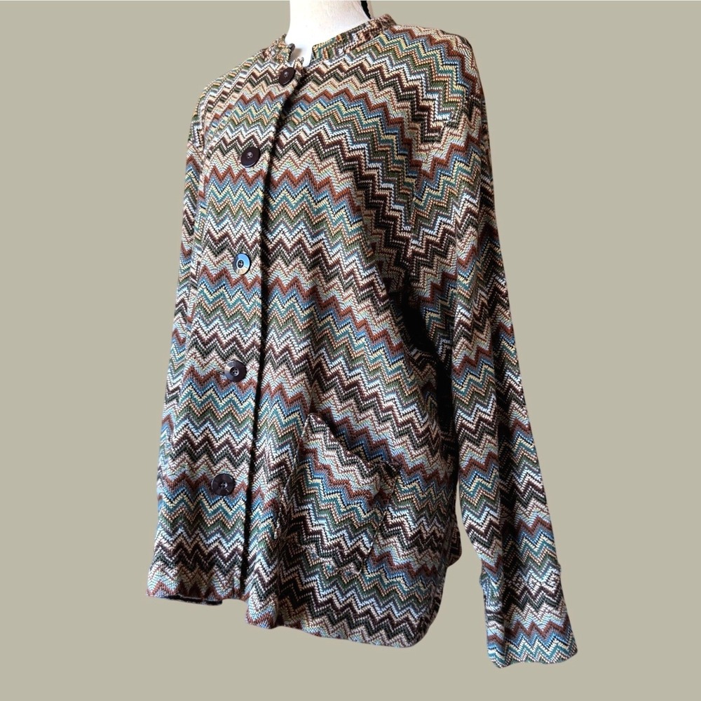 Charter Club Cardigan Woman 3X Multi NWT Chevron Cotton Wool Button Front Pocket